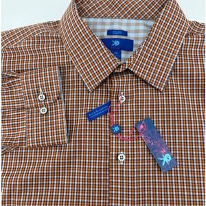EGARAT NEW 2X Orange Blue Plaid No Iron Cotton Dress Shirt Classic Fit NWT